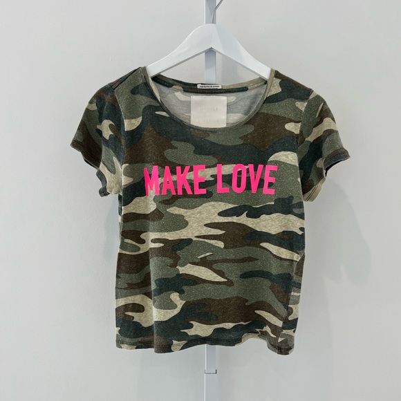 MOTHER MAKE LOVE NOT WAR CAMOUFLAGE LINEN SINFUL BOXY TEE SIZE SMALL - Picture 2 of 13